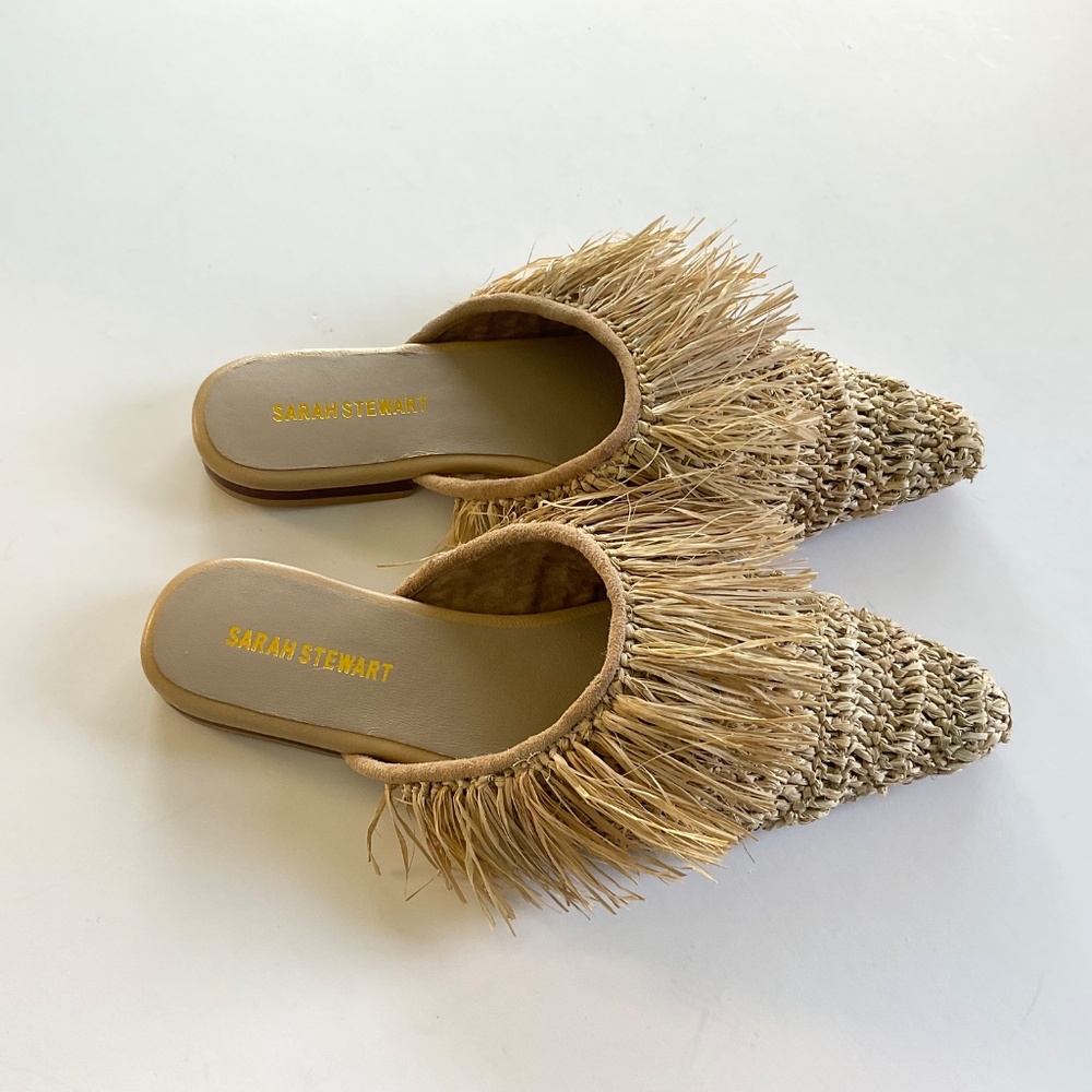 SARAH STEWART Eliza Raffia Handcrafted Mules Size 9 NWT - Picture 9 of 12